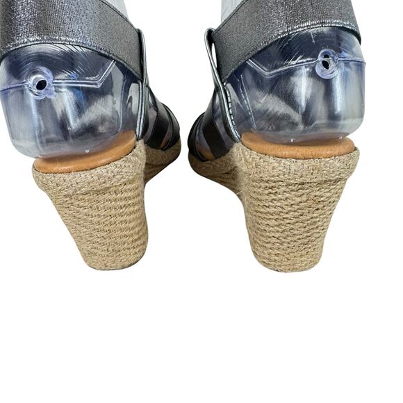Andre Assous Josie Silver Strappy Slip-On Espadrille Wedge Heels Sandals Size 6 - Picture 3 of 6